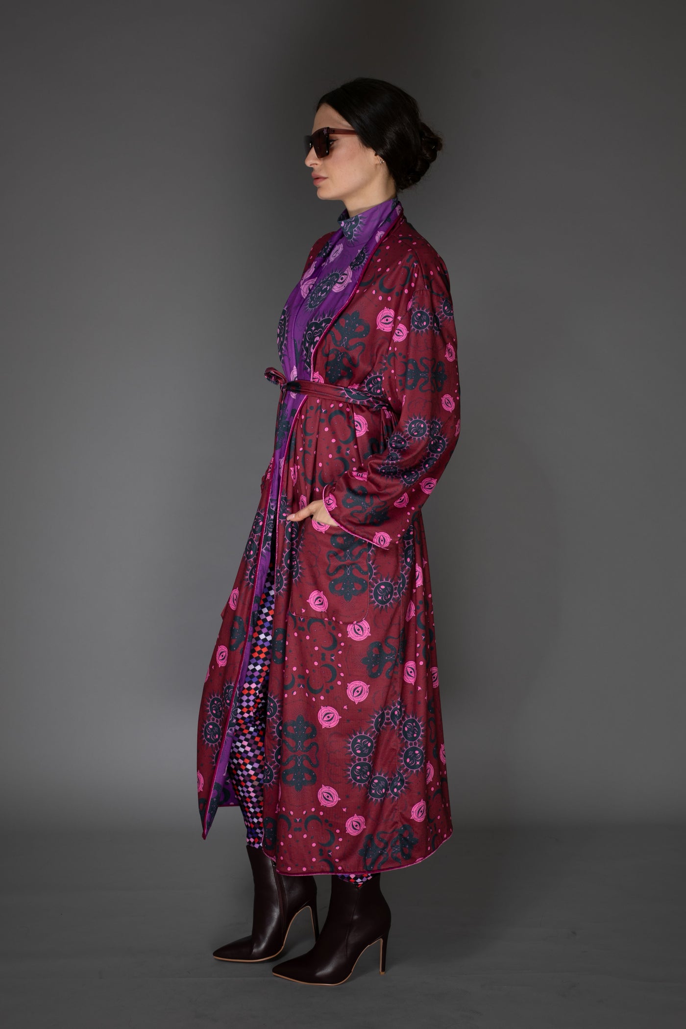 AW - Mystic Red Purple Print Reversible Robe Coat