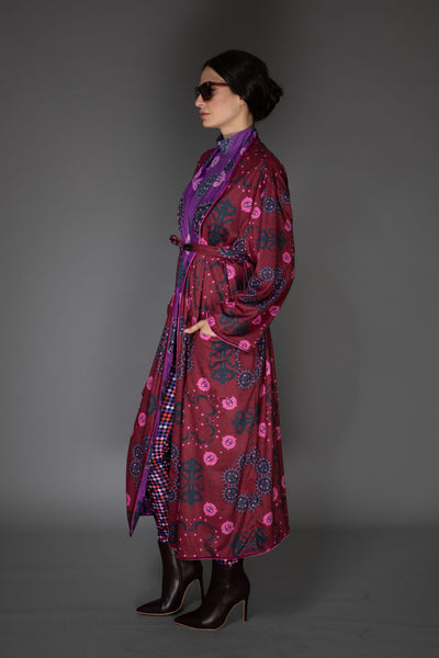 AW - Mystic Red Purple Print Reversible Robe Coat
