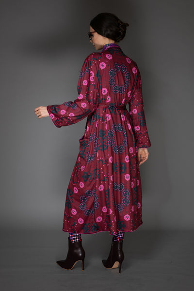 AW - Mystic Red Purple Print Reversible Robe Coat