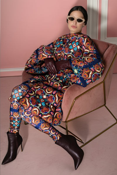 Floral Blue Multi-Colored Patterned Leggings