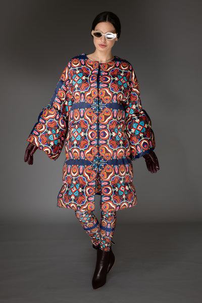 Floral Puff Sleeve Quilted Maxi Puffer