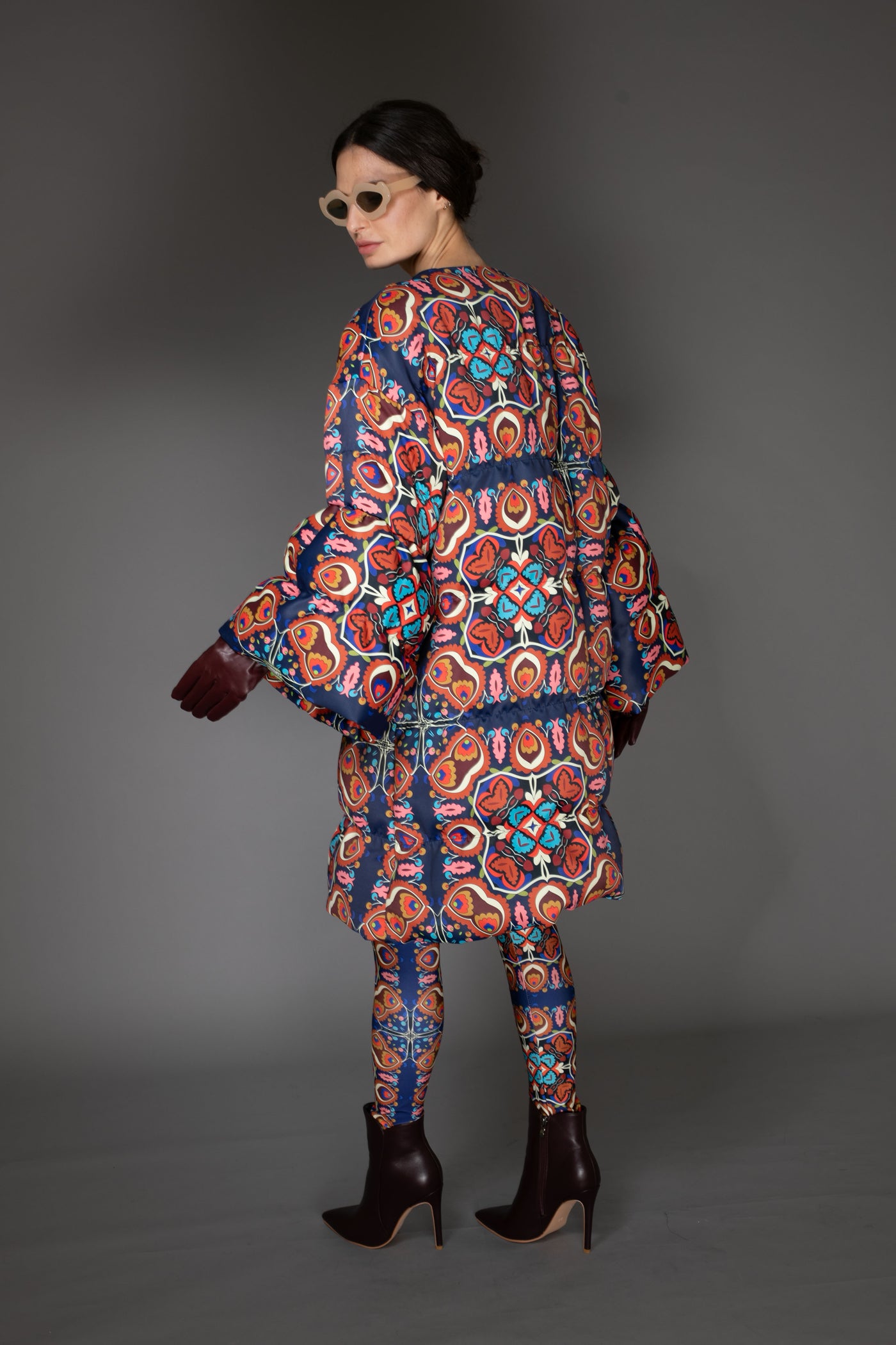 Floral Puff Sleeve Quilted Maxi Puffer