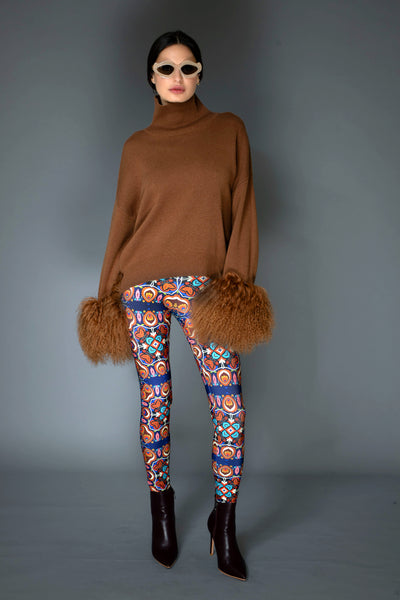 Brown Chocolate Cashmere Sweater with Mongolian Wool Cuff