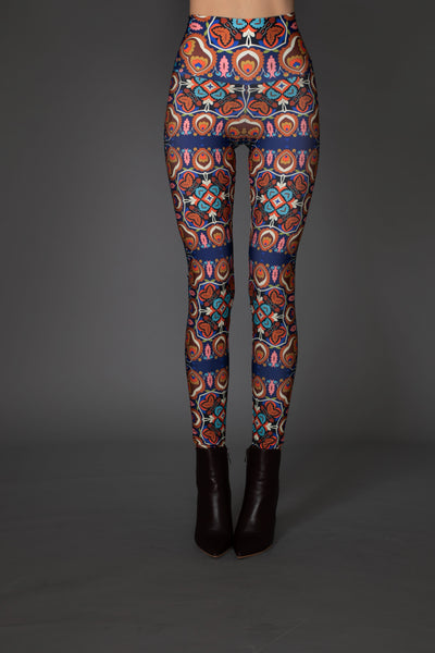 Floral Blue Multi-Colored Patterned Leggings