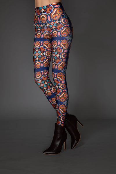Floral Blue Multi-Colored Patterned Leggings