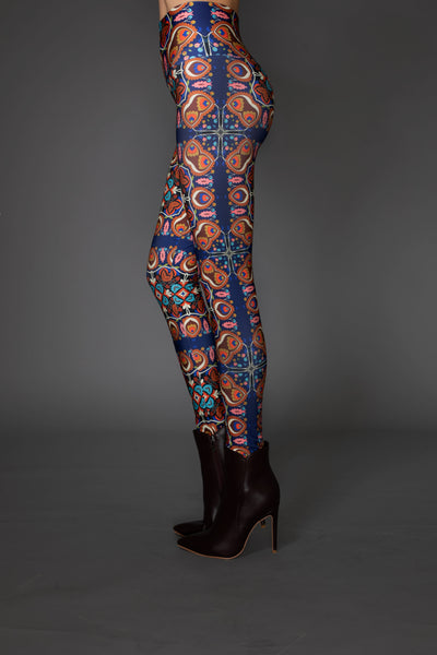 Floral Blue Multi-Colored Patterned Leggings
