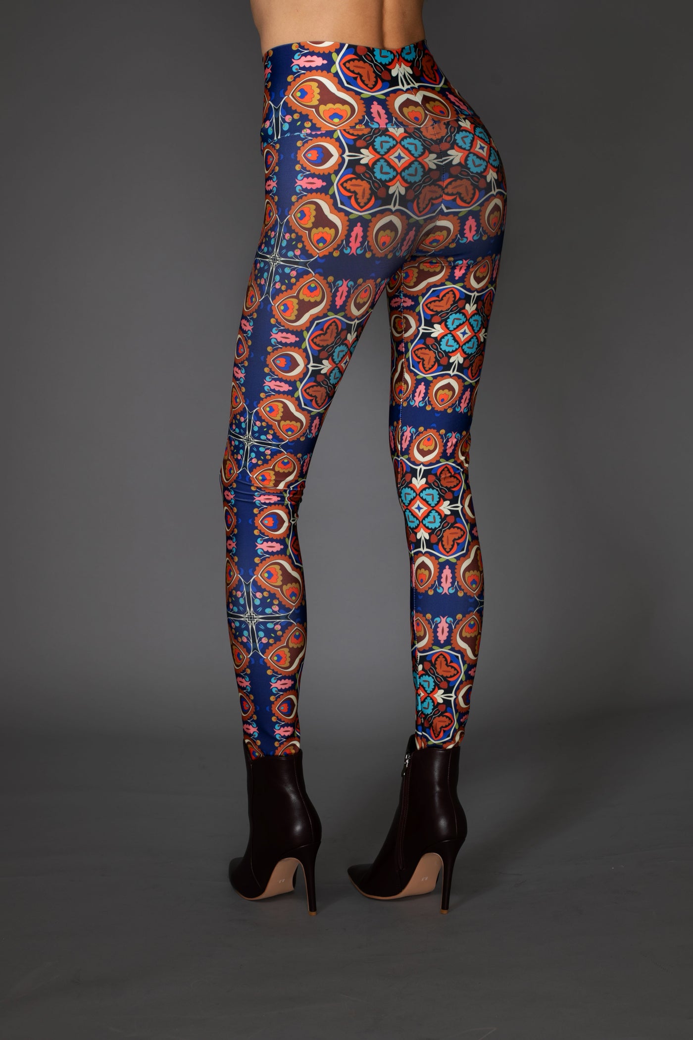 Floral Blue Multi-Colored Patterned Leggings