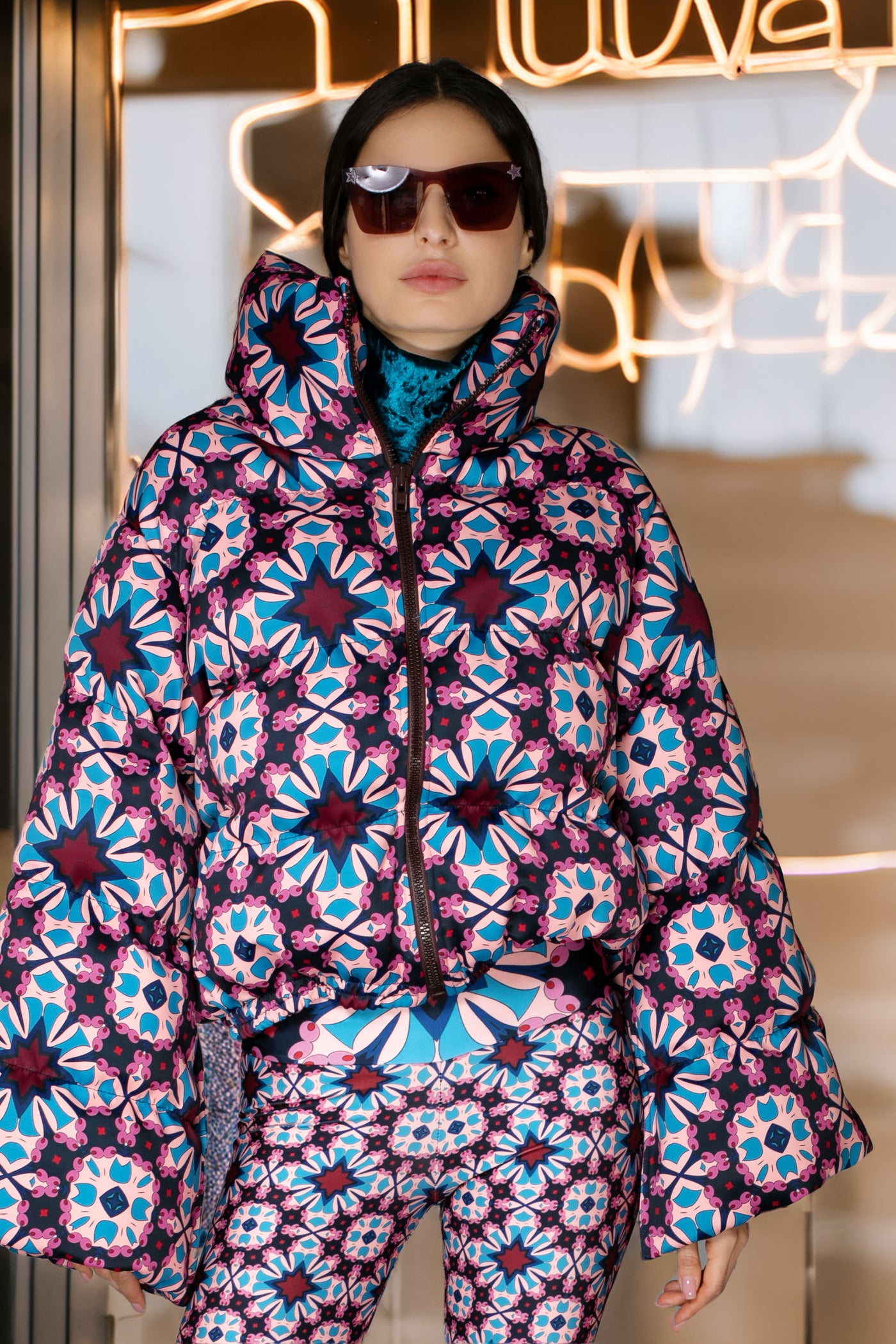 Jacket - Abstract Stars Print Cropped Bell Sleeves