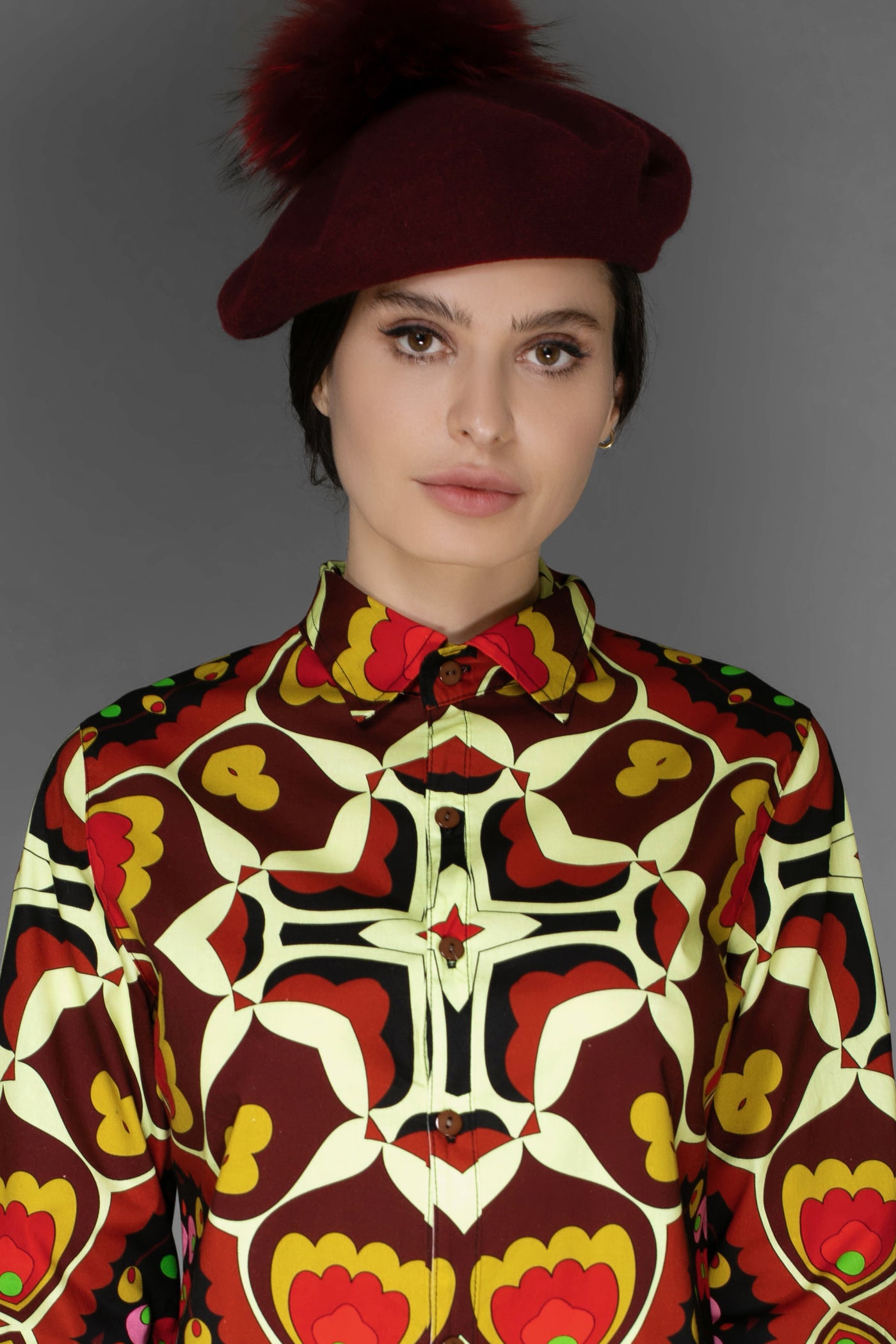 Classic, Beret, Burgundy Cashmere