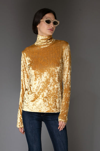 Gold Long-Sleeve Velvet Turtleneck