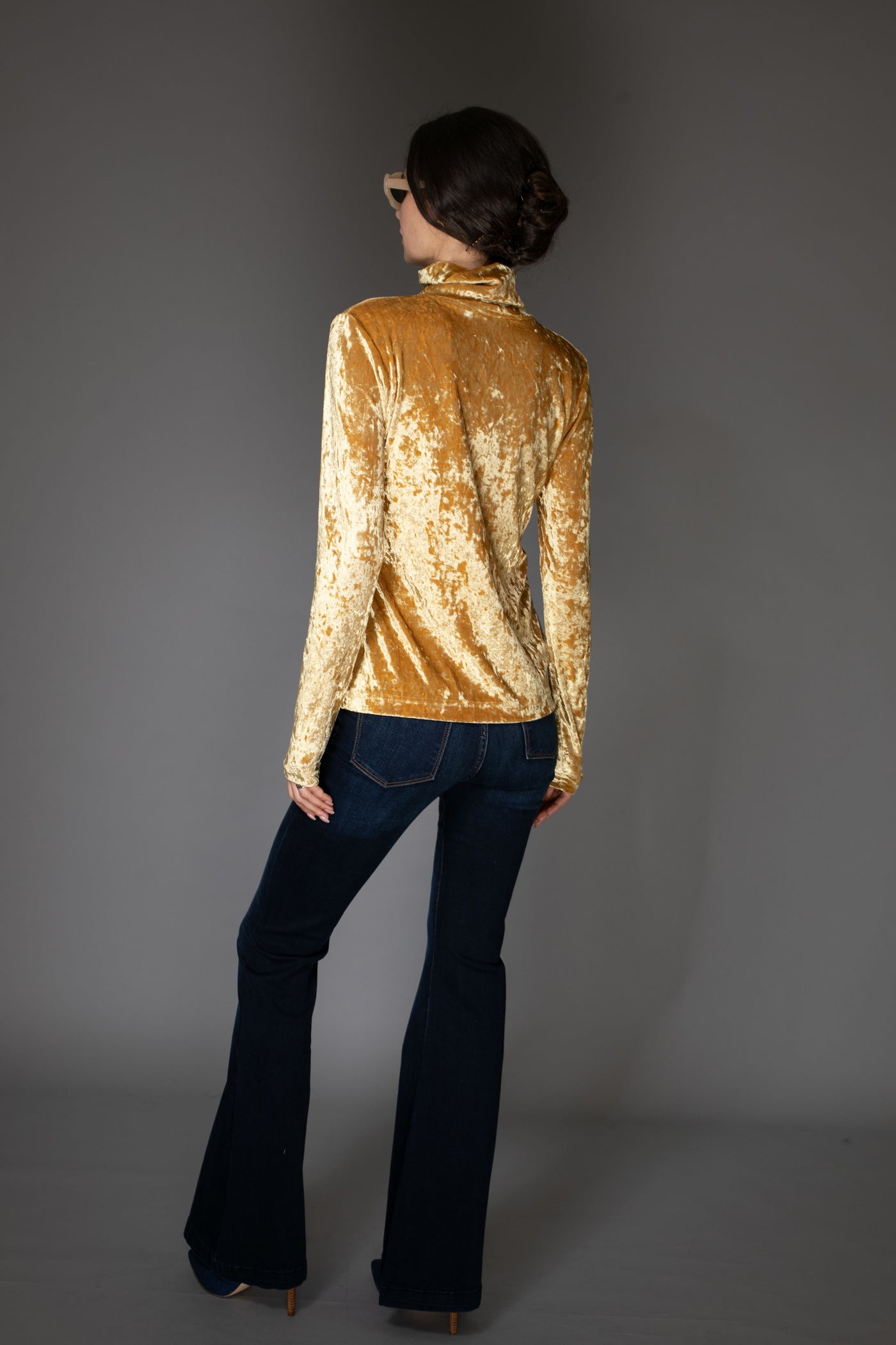 Gold Long-Sleeve Velvet Turtleneck