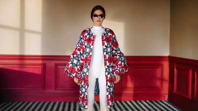 Floral Red & White Puff SleeveQuilted Maxi Puffer Coat