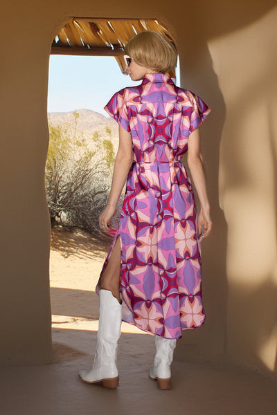 Purple Relaxed Fit Satin Spread Collar Dress