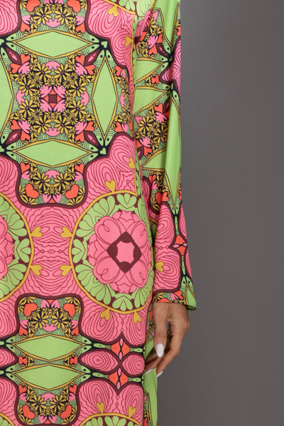 Pink Floral Long Sleeve Satin Maxi Dress