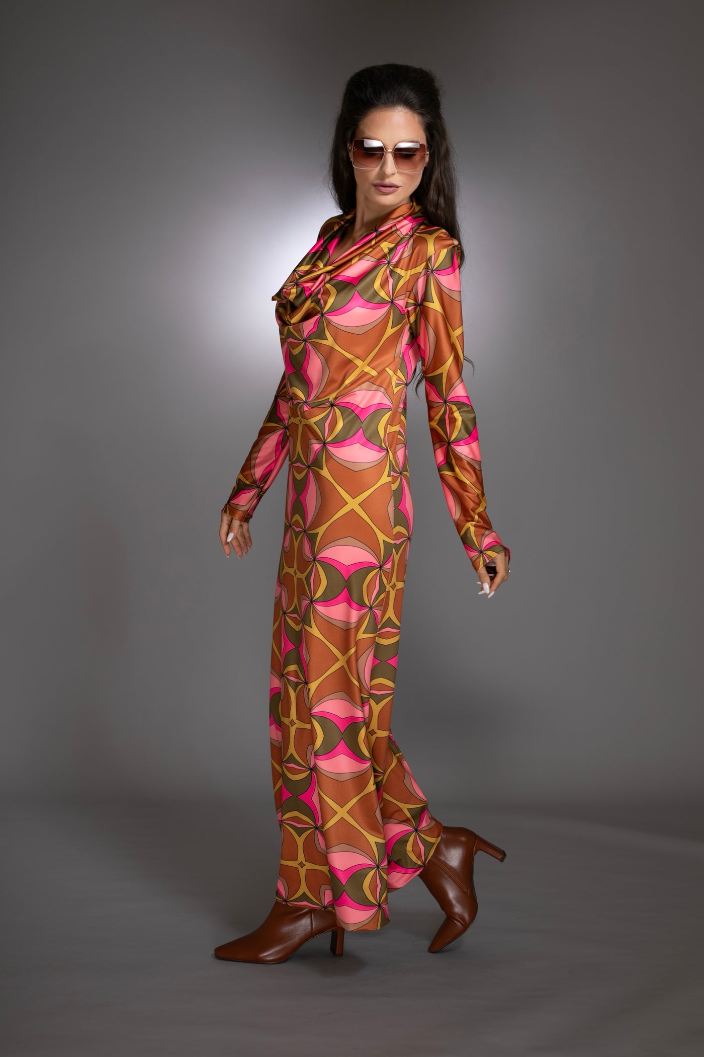 Cowl Neck Long Sleeve Dress