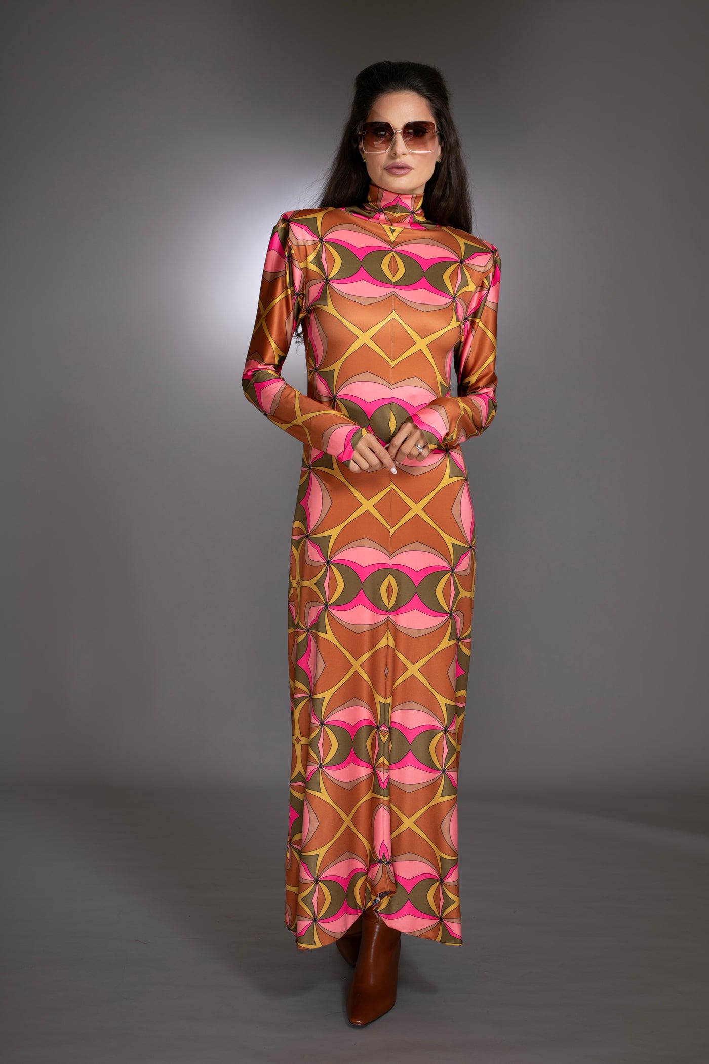 Cowl Neck Long Sleeve Dress