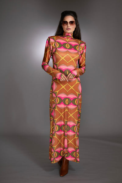 Cowl Neck Long Sleeve Dress