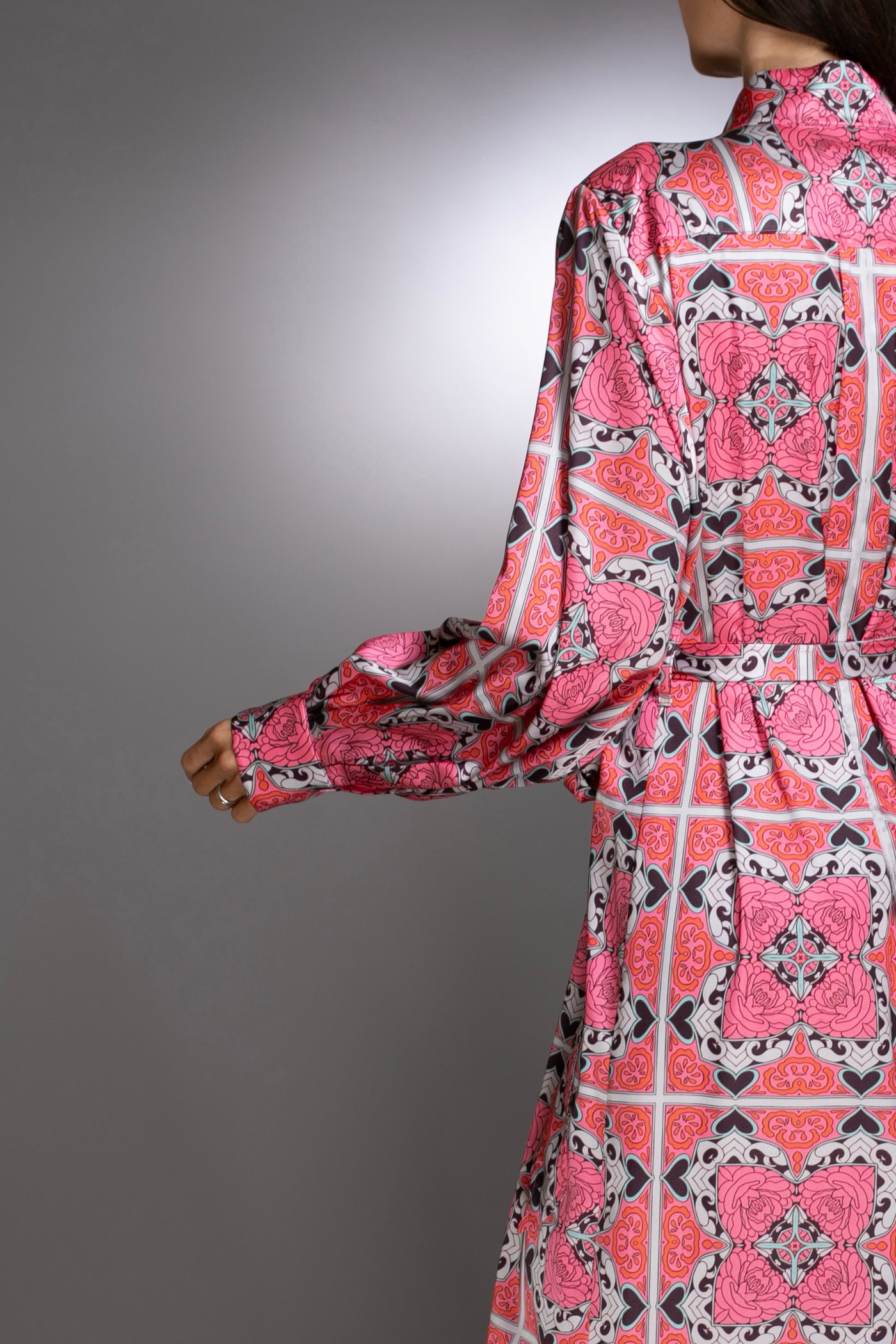 Long Sleeve Pink Satin Caftan Maxi Dress