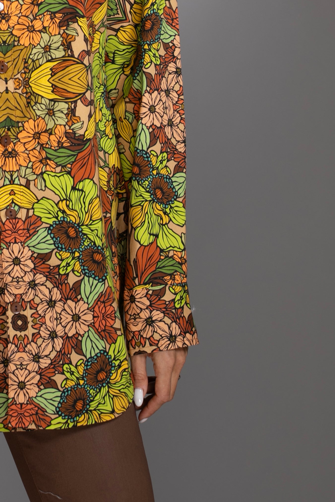 Floral Gold Brown Cotton Shirt