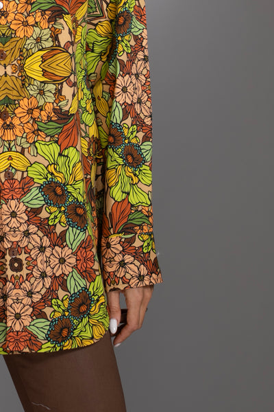 Floral Gold Brown Cotton Shirt