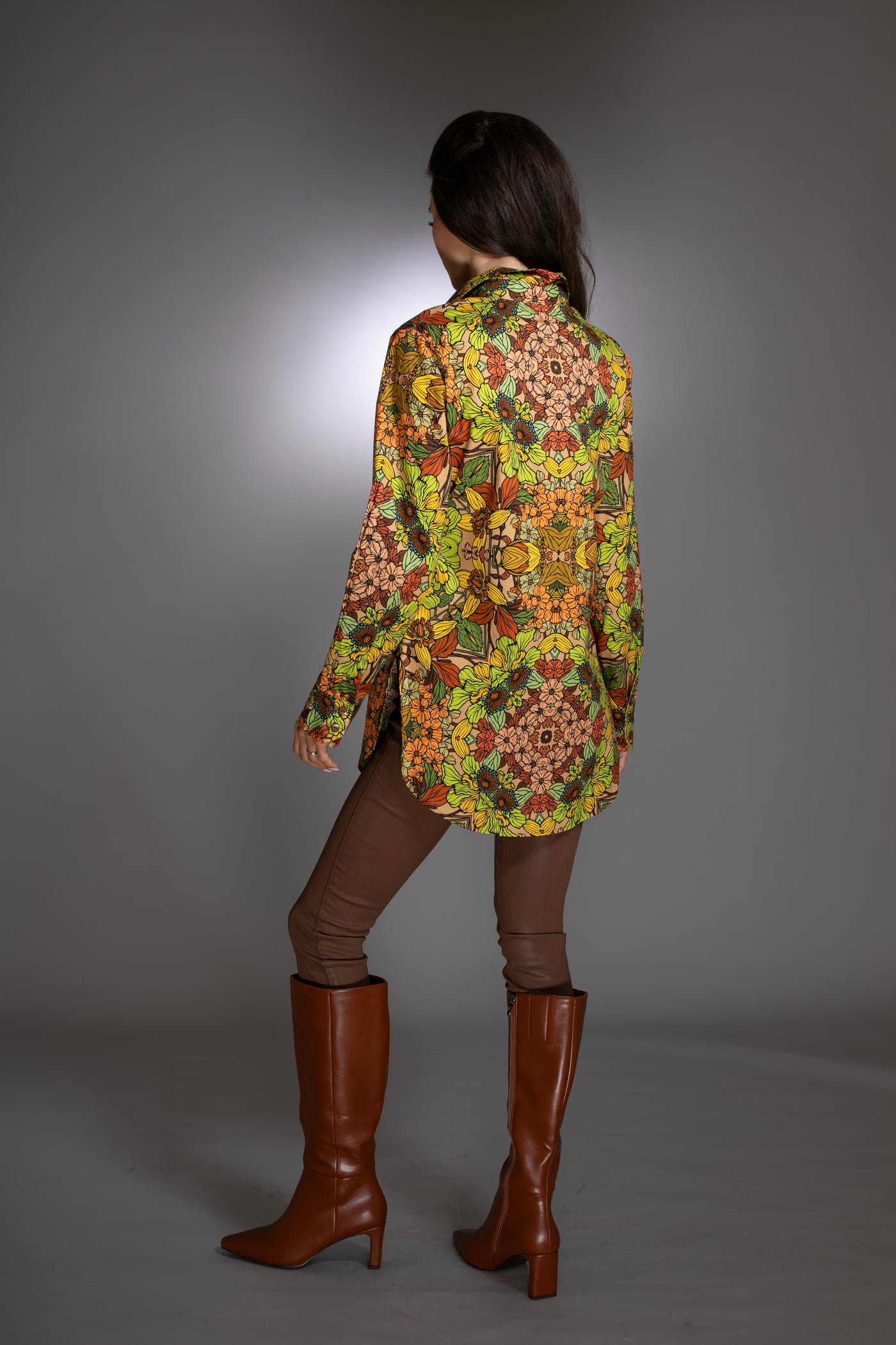 Floral Gold Brown Cotton Shirt
