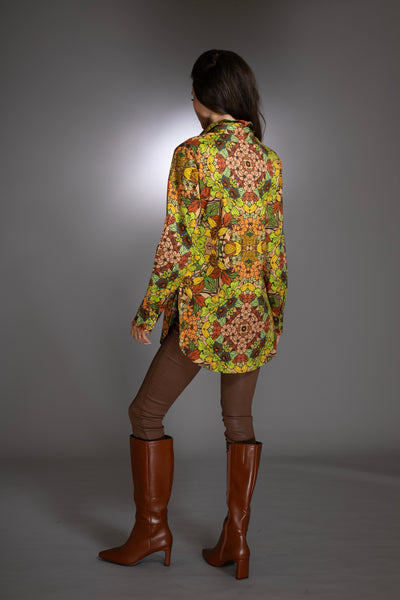 Floral Gold Brown Cotton Shirt