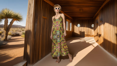 ST- Botanical Illustrations Prints Brown Slip Maxi Dress