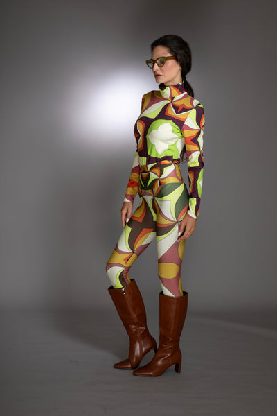 Abstract Brown Turtleneck Bodysuit