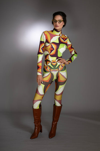 Brown Multi-Colored Patterned Leggings
