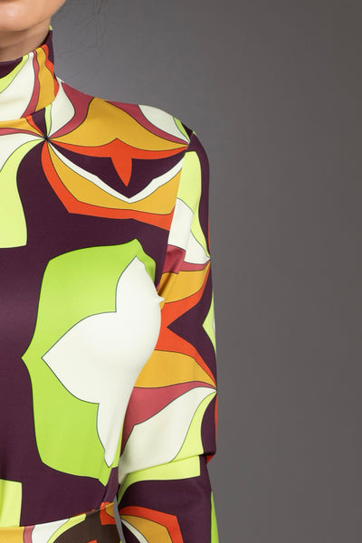 Abstract Brown Turtleneck Bodysuit
