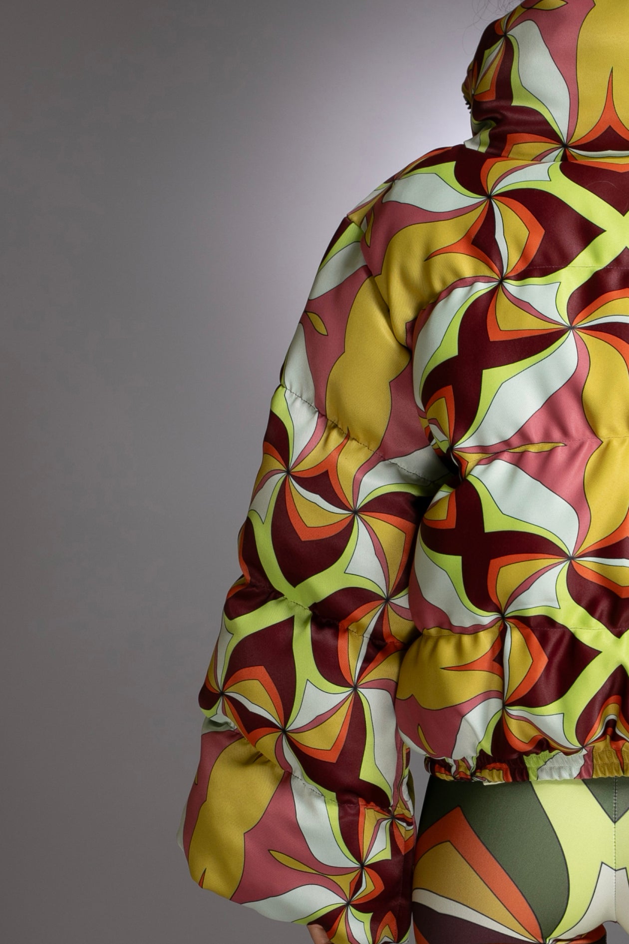 Brown Multi Abstract Printed Puffer Jacket