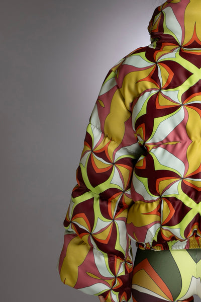 Brown Multi Abstract Printed Puffer Jacket