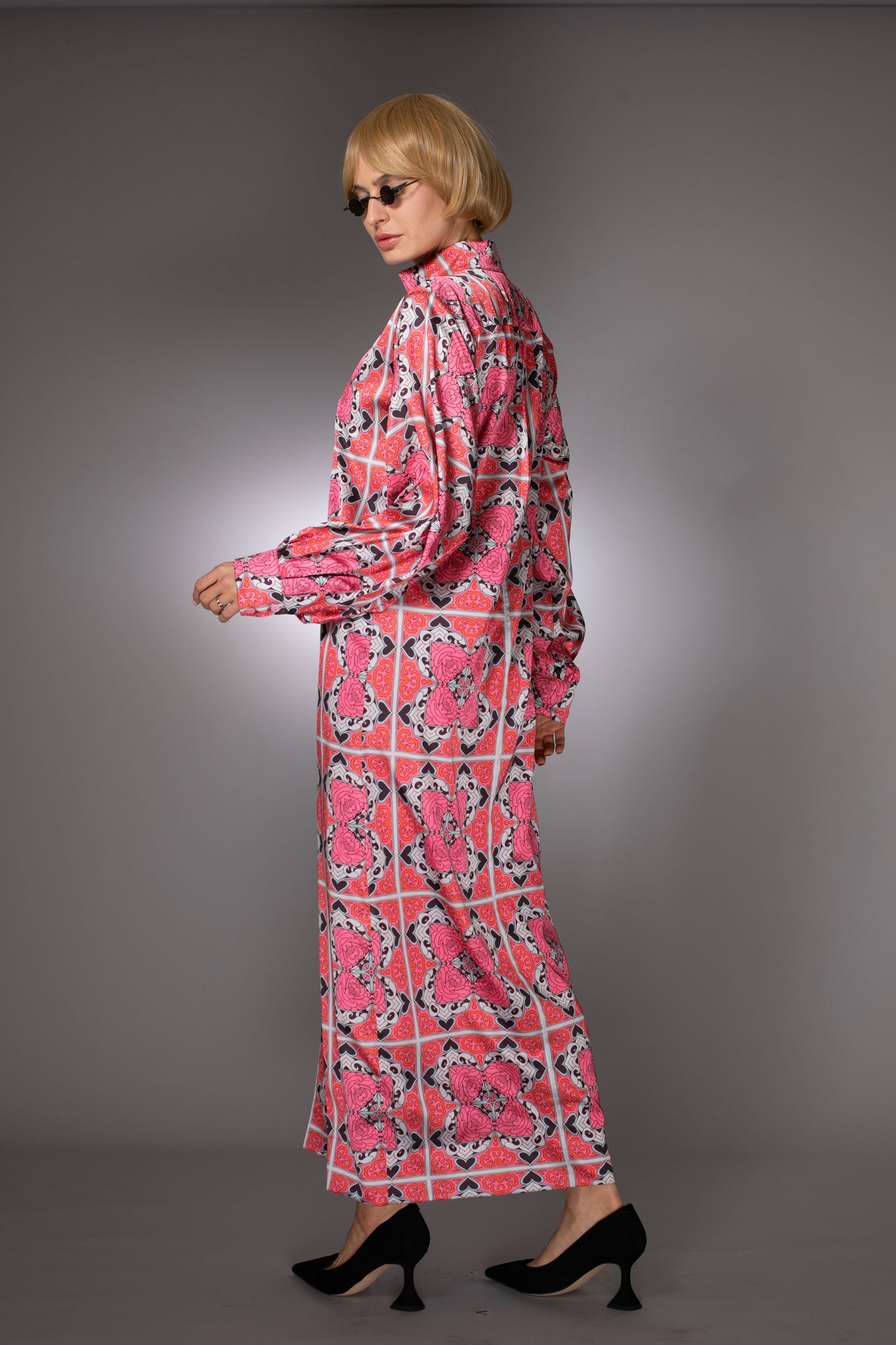 ST- Long Sleeve Pink Satin Caftan Maxi Dress