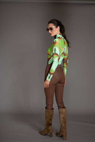 Abstract Green Turtleneck Bodysuit
