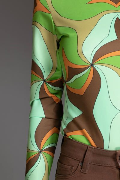 Abstract Green Turtleneck Bodysuit