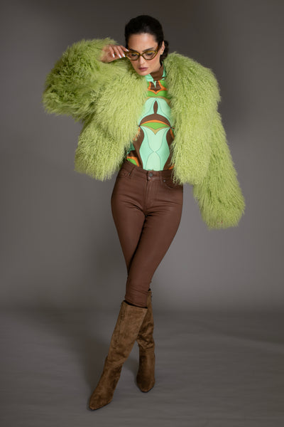 Green Mongolian Shearling Coat