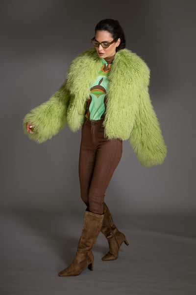 Green Mongolian Shearling Coat