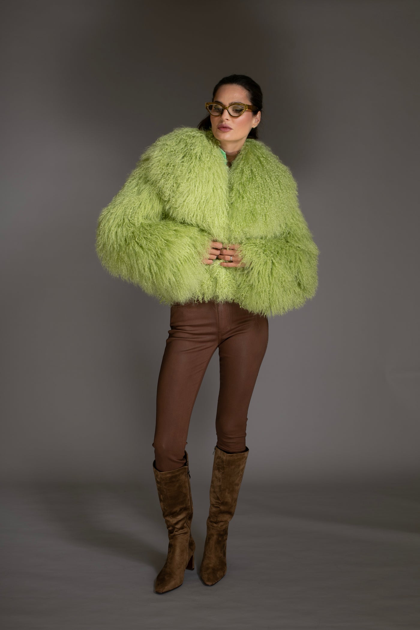 Green Mongolian Shearling Coat