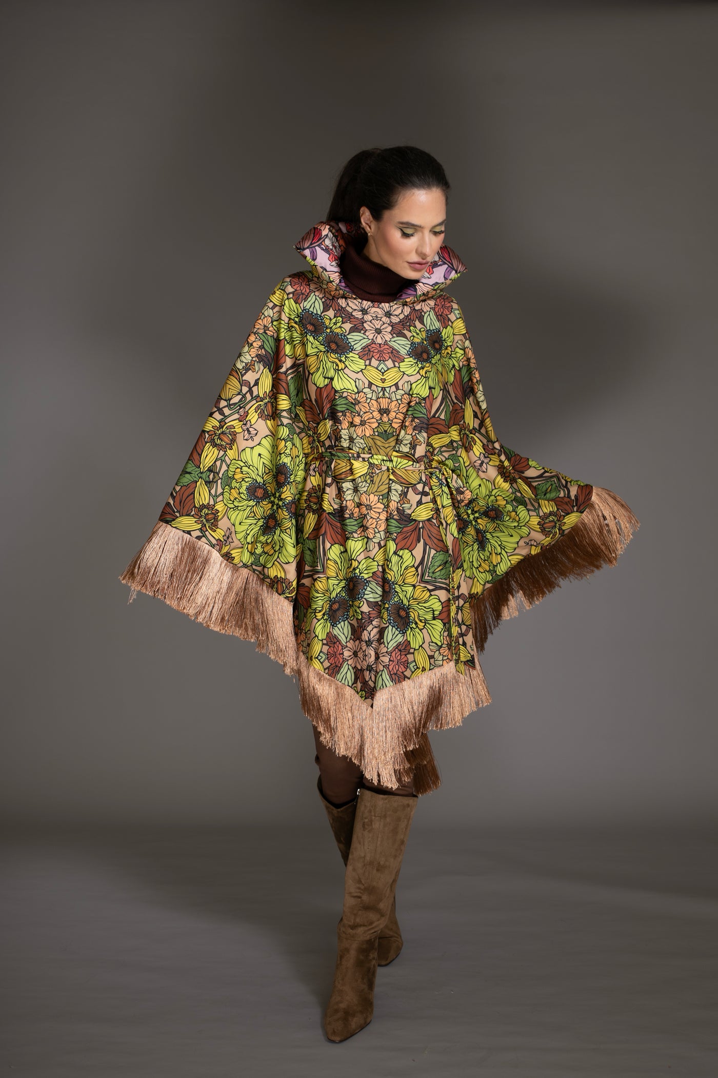 Botanical Garden Print Reversible Fringed Cape