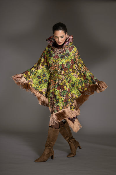 Botanical Garden Print Reversible Fringed Cape