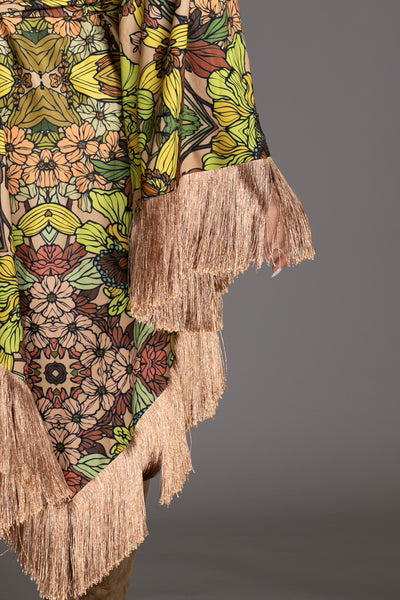 Botanical Garden Print Reversible Fringed Cape