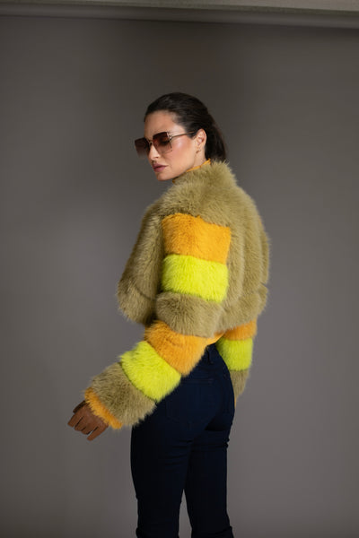 Multicolor Faux Fur Cropped Jacket