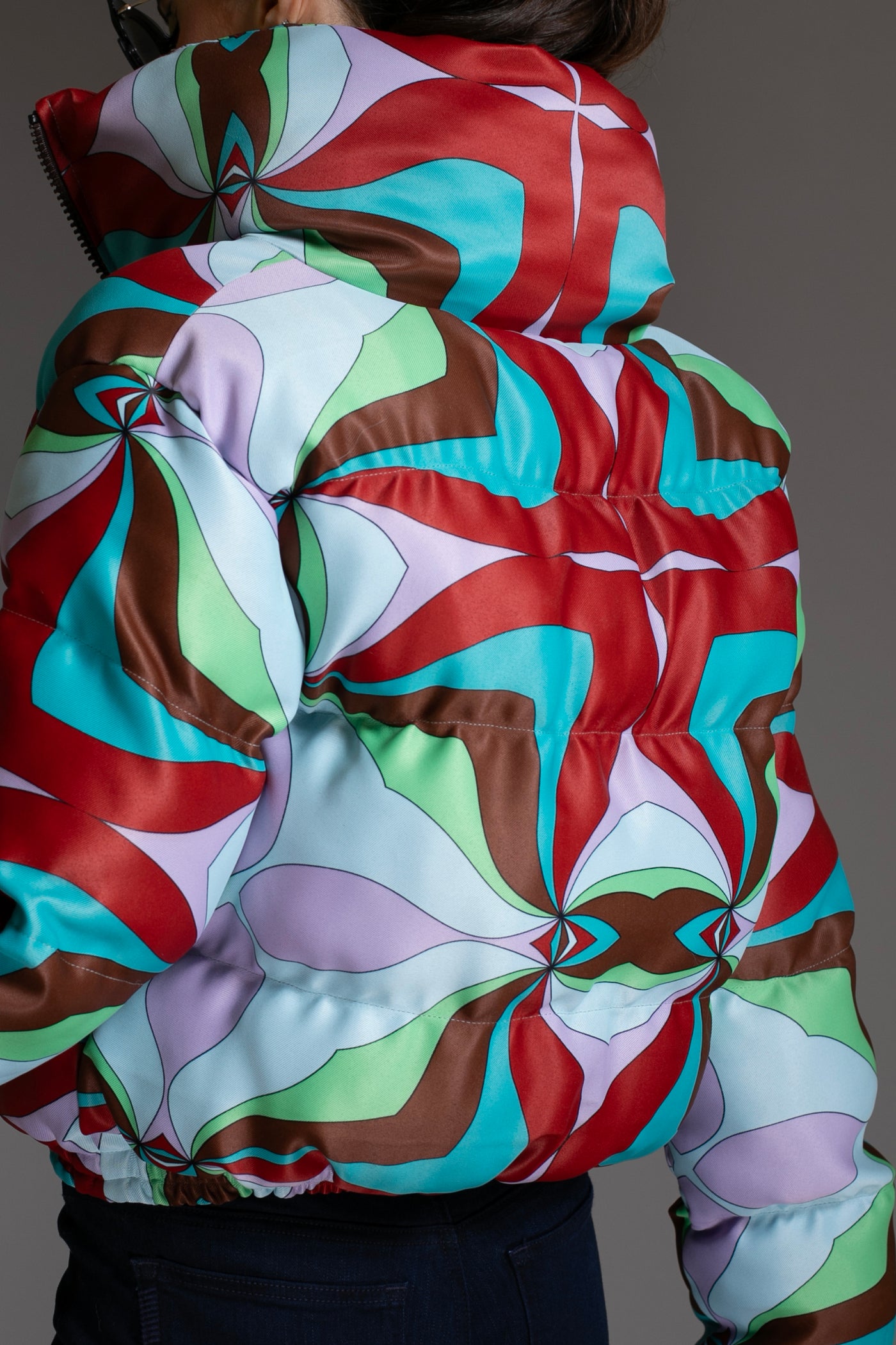 Abstract Multicolor Printed Puffer Jacket