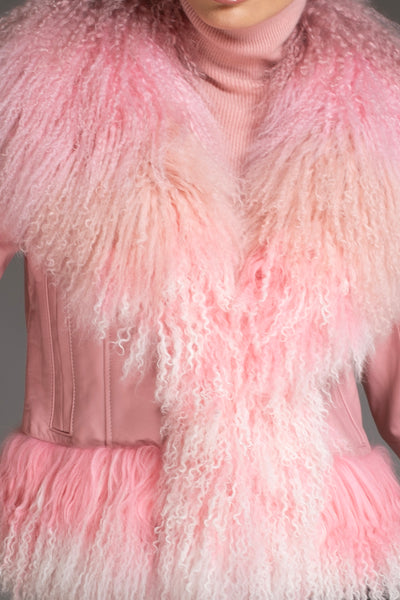 Leather Jacket Ombre Mongolian Fur Collar