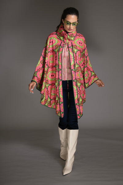 Pink Floral Print Reversible Cape