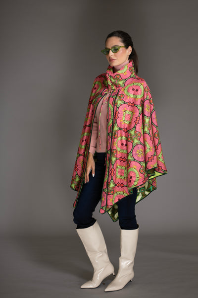 Pink Floral Print Reversible Cape