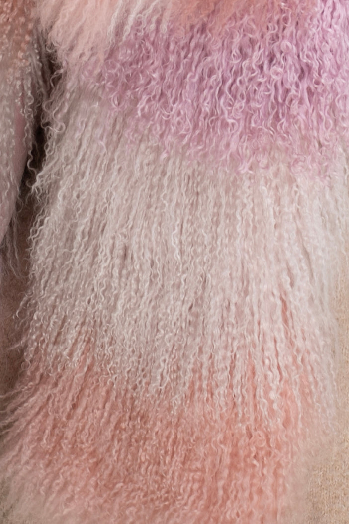 Ombre Mongolian Shearling Shawl Scarf Pink