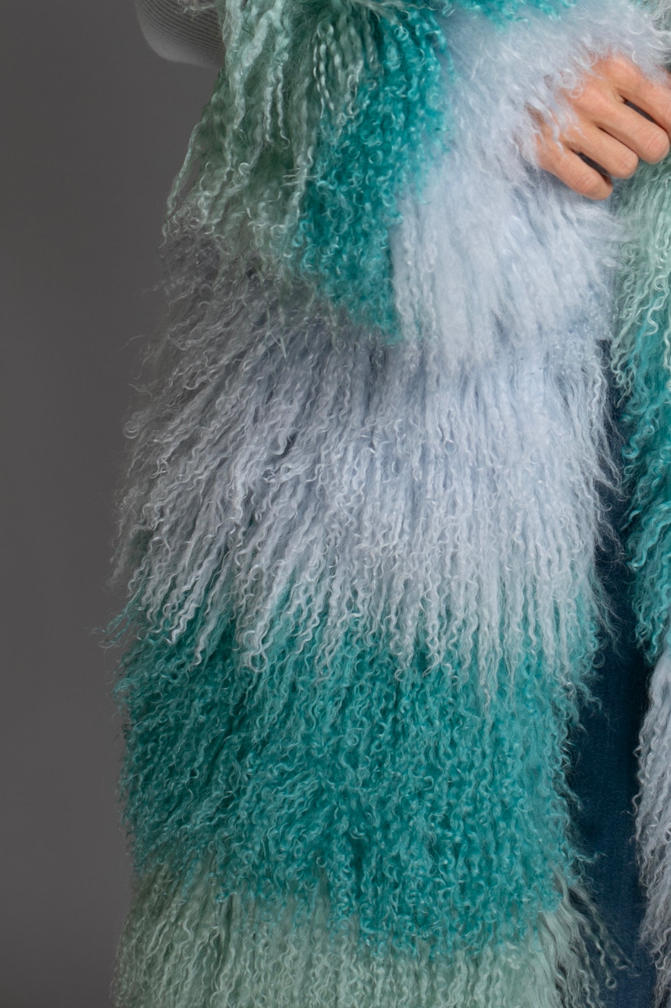 Ombre Mongolian Shearling Shawl Scarf Blue