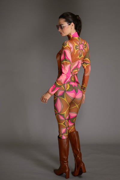 Brown Pink Multi Abstract Patterned Leggings