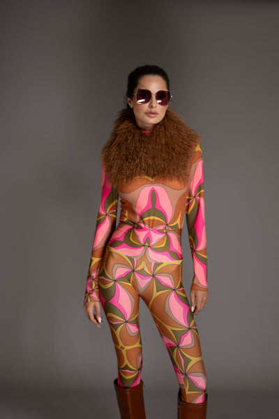 Brown Pink Multi Abstract Patterned Leggings